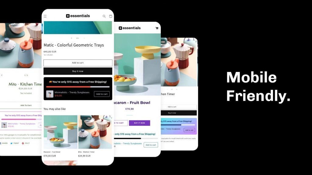 Mobile friendly shopify free shipping bar application.