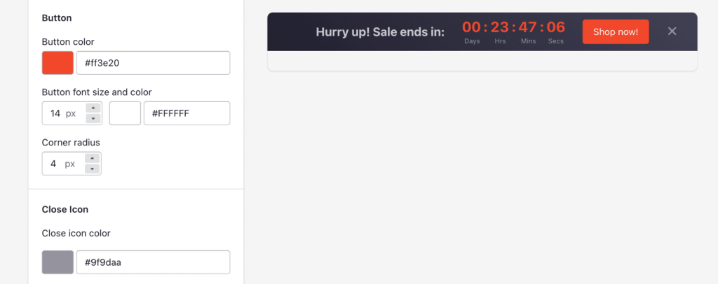 Edit shopify top bar countdown cta button.