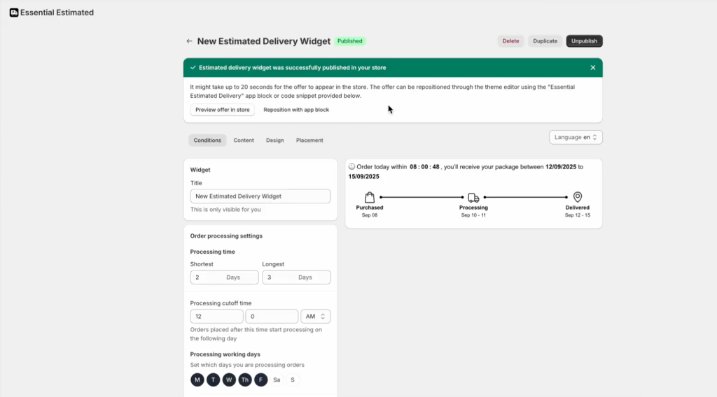Shopify Estimated Delivery Widget.