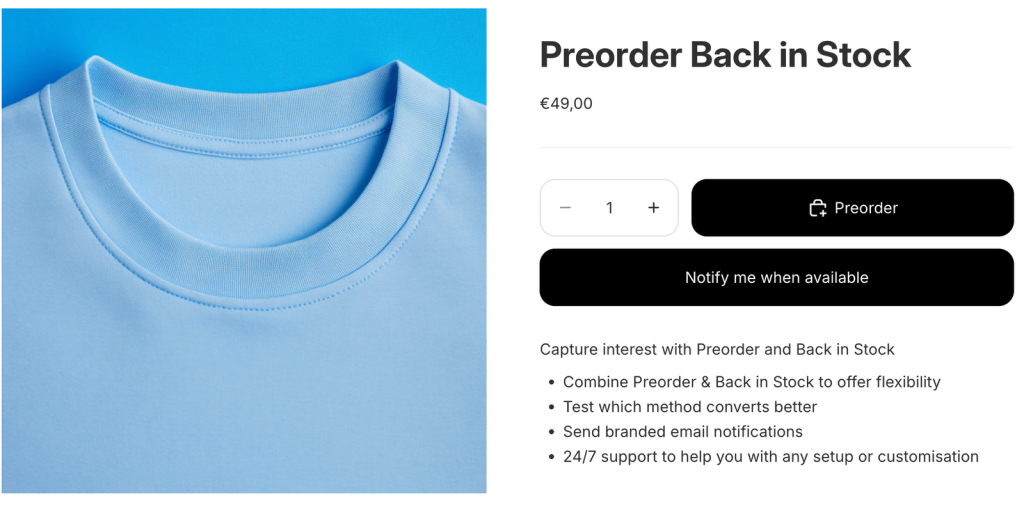 Shopify notify when back in stock preorder.